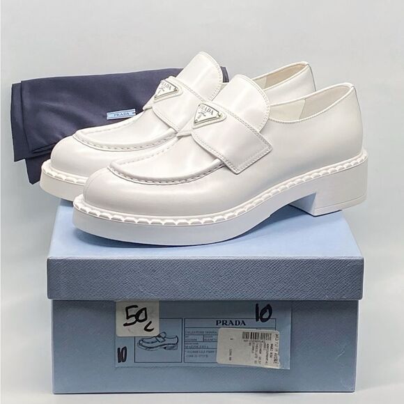 Prada Spazzolato Logo Platform Leather Loafers size 40 - Picture 12 of 14